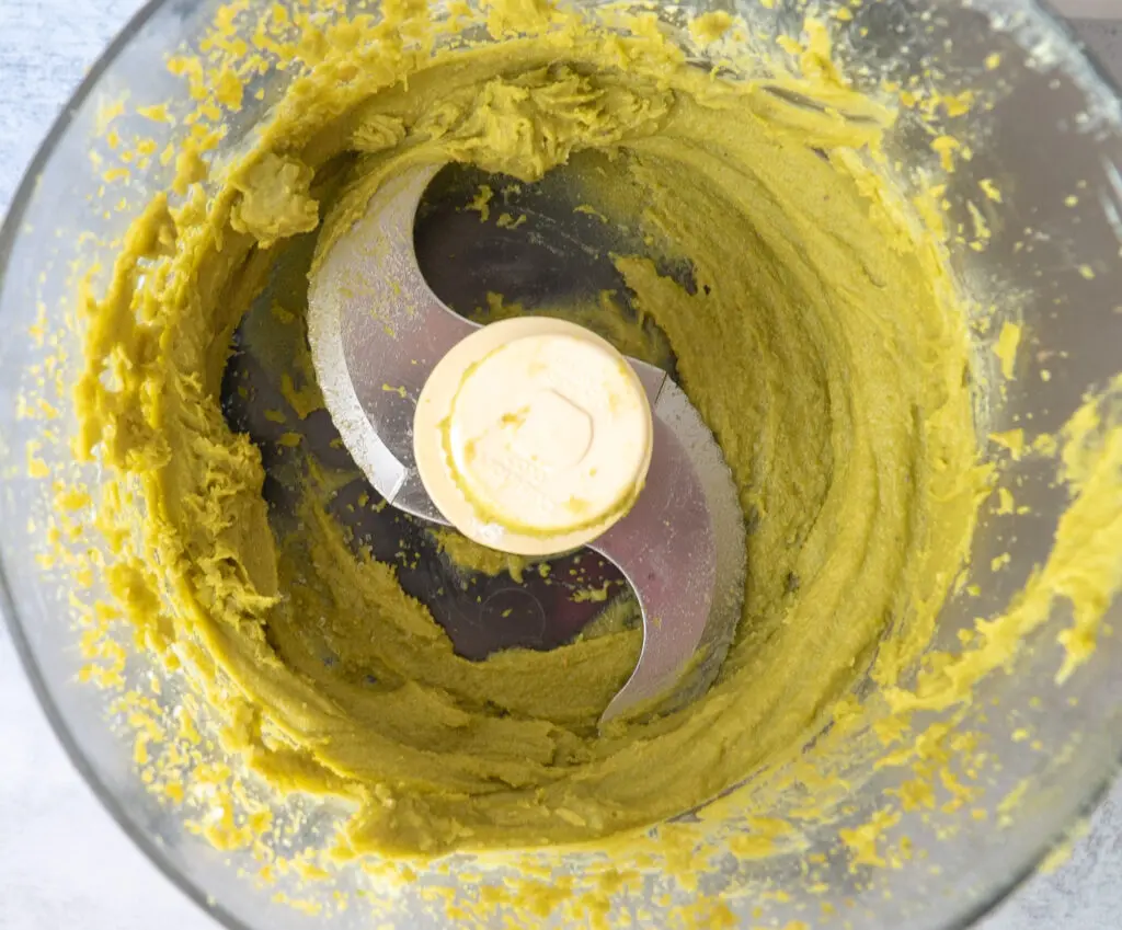 Smooth pistachio paste in food processor