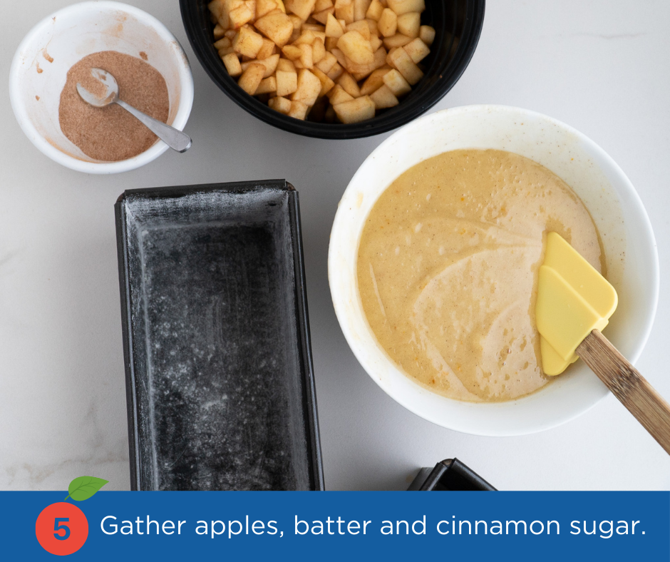 Jewish Apple Cake recipe assembly set up | cake batter apples and cinnamon sugar