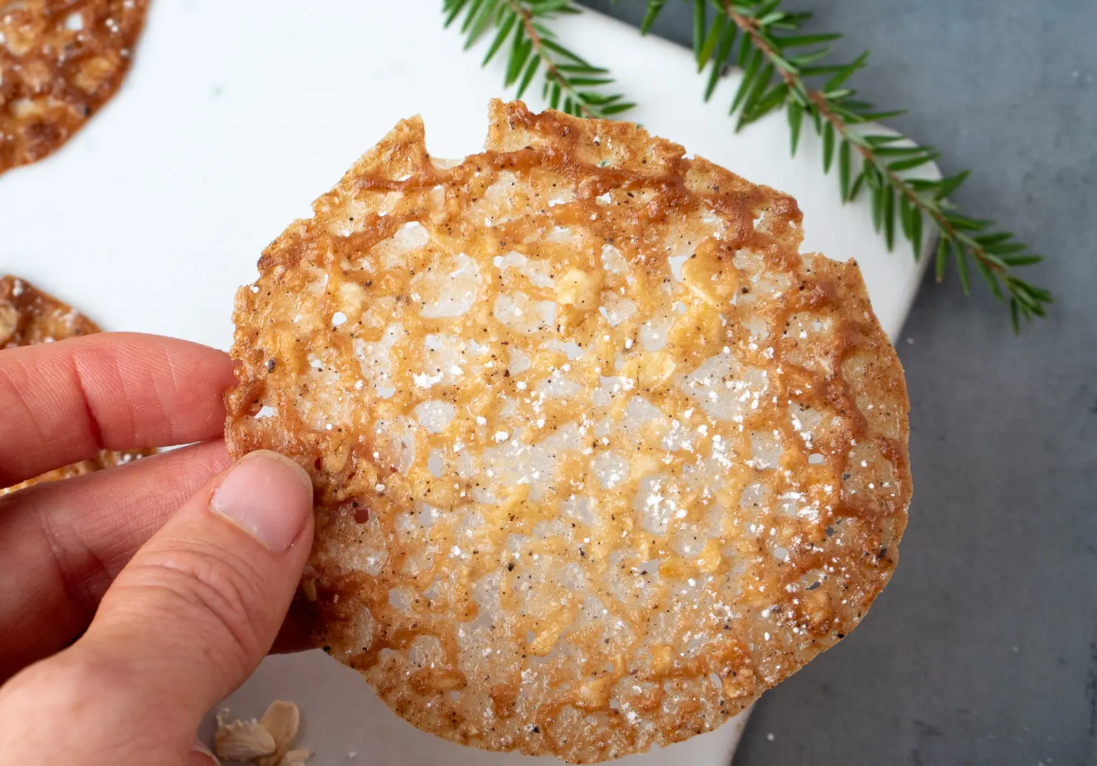 Brown Butter Irish Lace Cookie | Hand holding