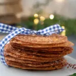 Brown Butter Irish Lace Cookies Recipe with Blue and White Ribbon