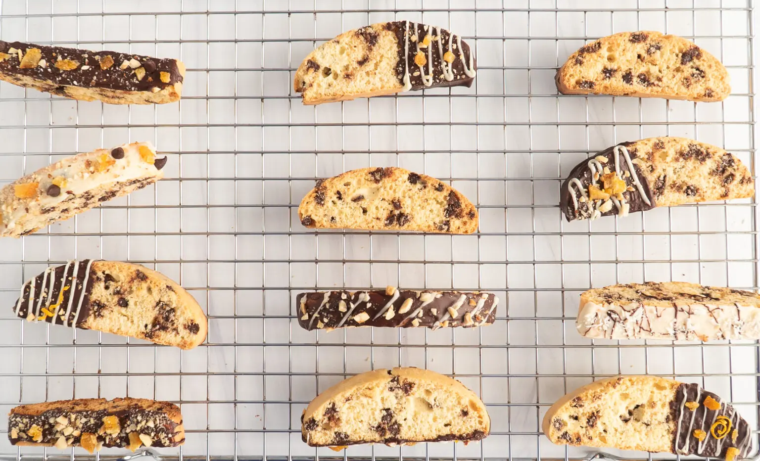 Decorated Chocolate Chip Biscuits on Wire Rack