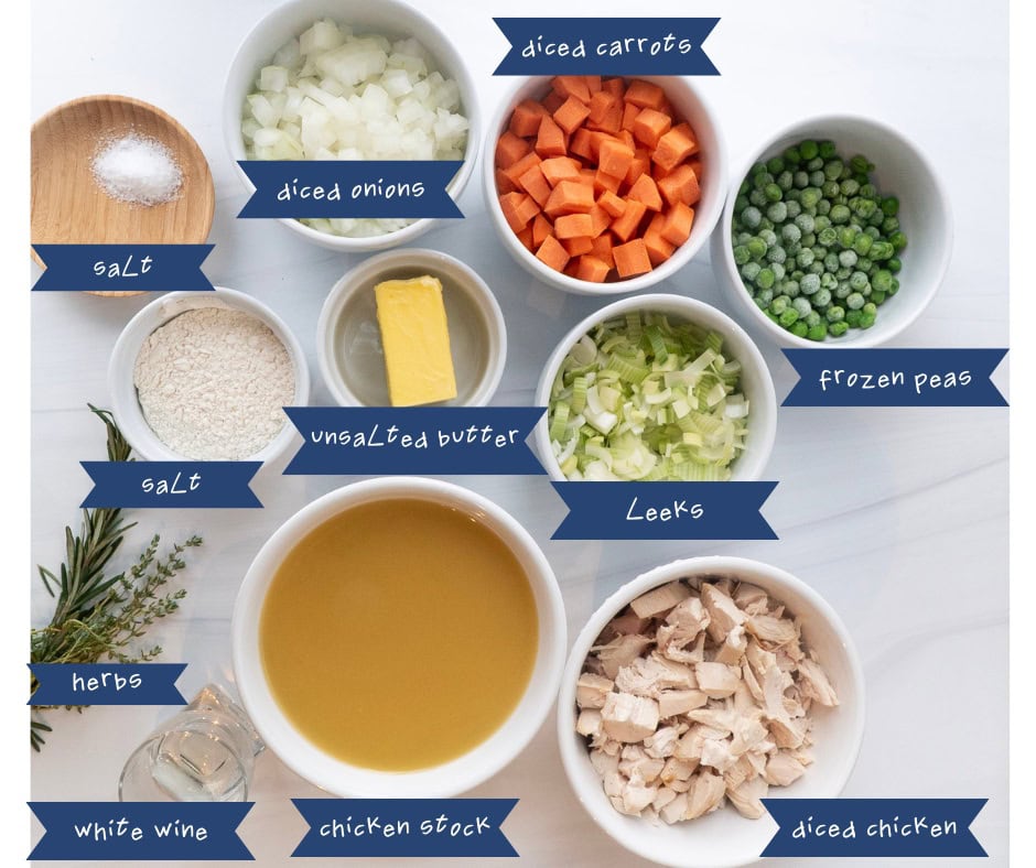 Overhead shot of ingredients to make WEEKEND CHICKEN POT PIE from Family Tree Foodie