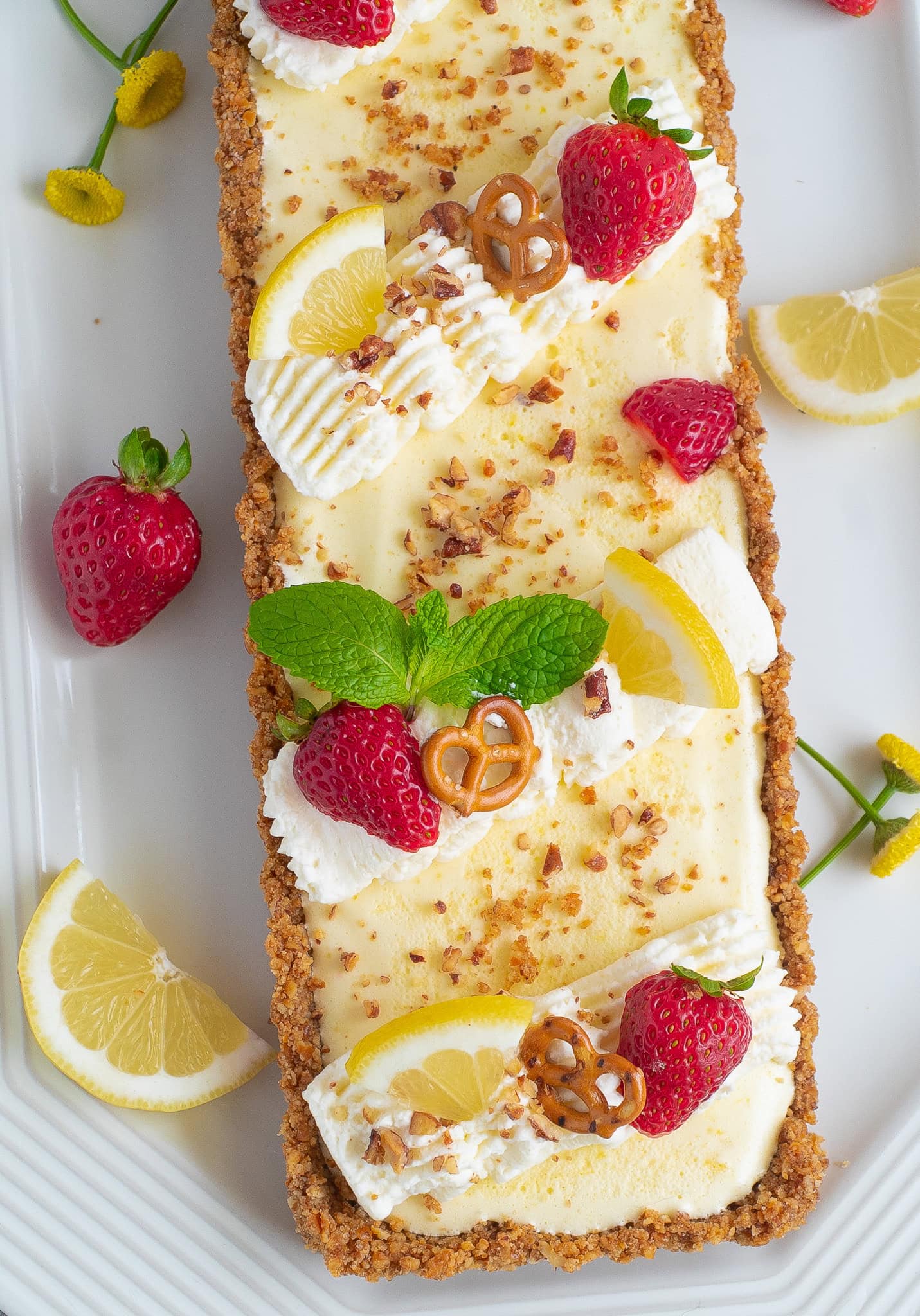 Lemon Chiffon Tart with Easy Pretzel Pecan Crust