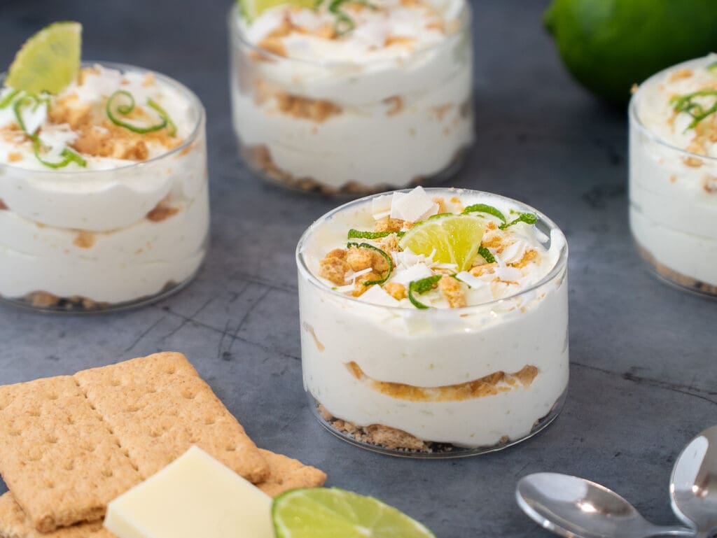 Lakeside Lime Mousse in small serving cups garnished with graham crackers 