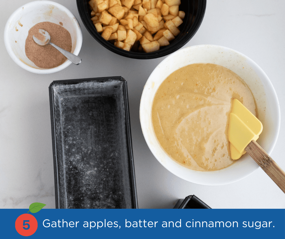 Jewish Apple Cake Process 5 Jewish Apple Cake recipe assembly set up | cake batter apples and cinnamon sugar