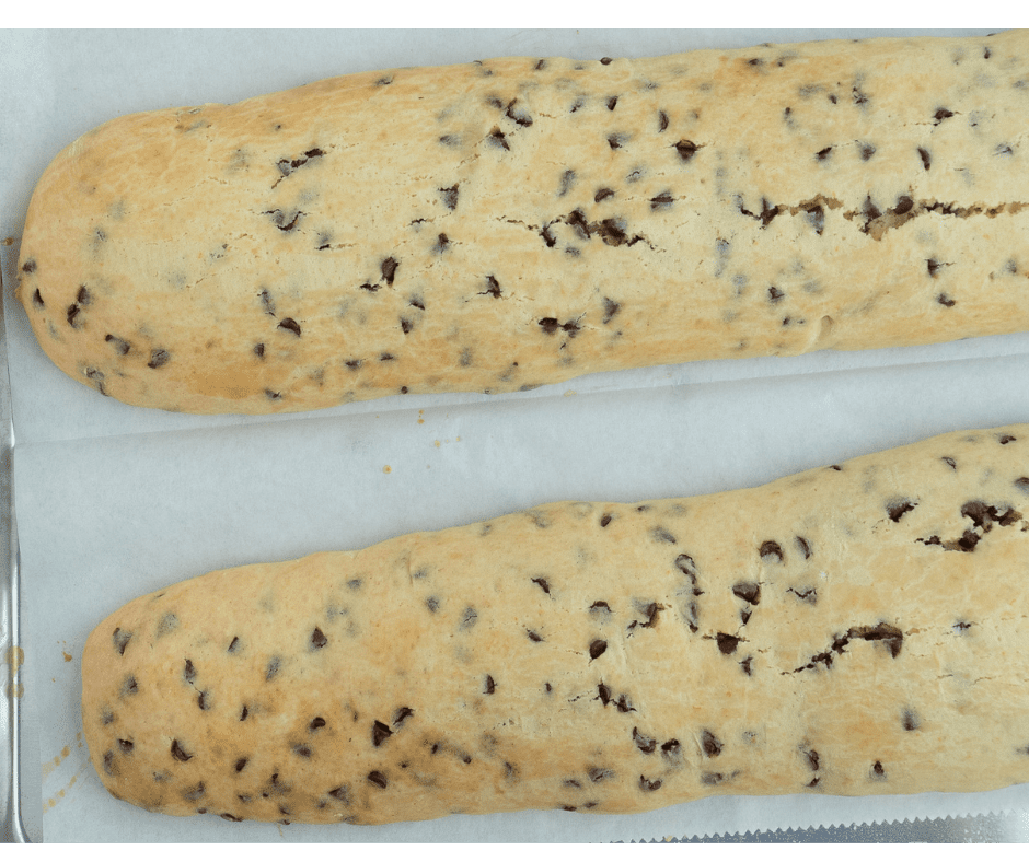 two baked chocolate chip biscuit logs two baked chocolate chip biscuit logs