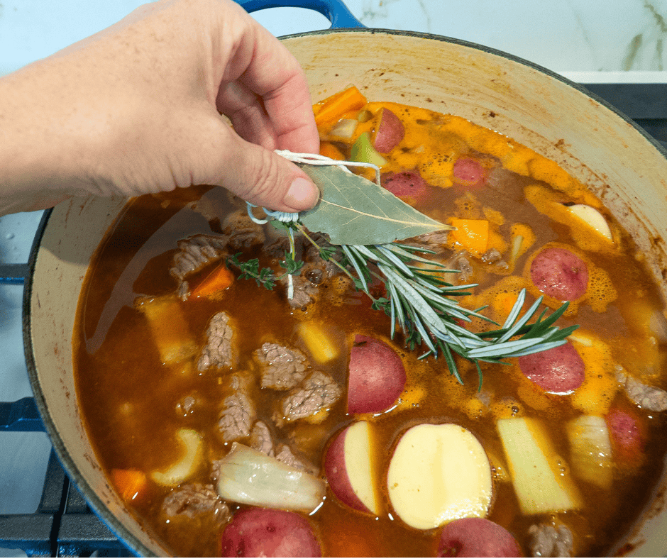 Add bouquet garni to beef stew with herb dumplings. 

