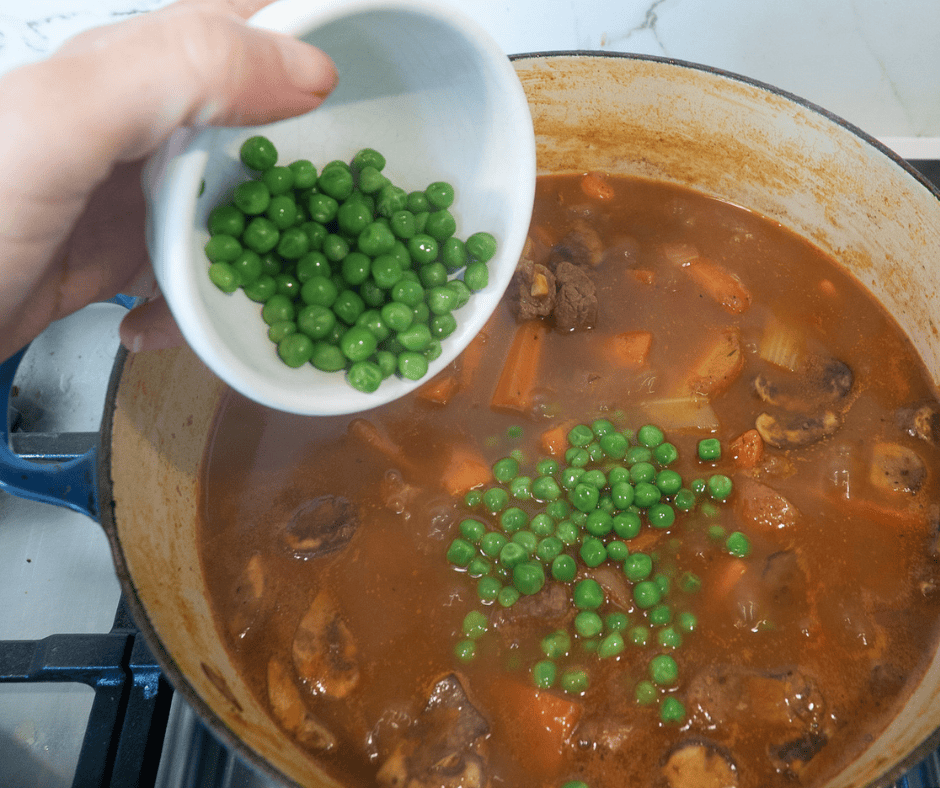 Add peas to beef stew with herb dumplings recipe 