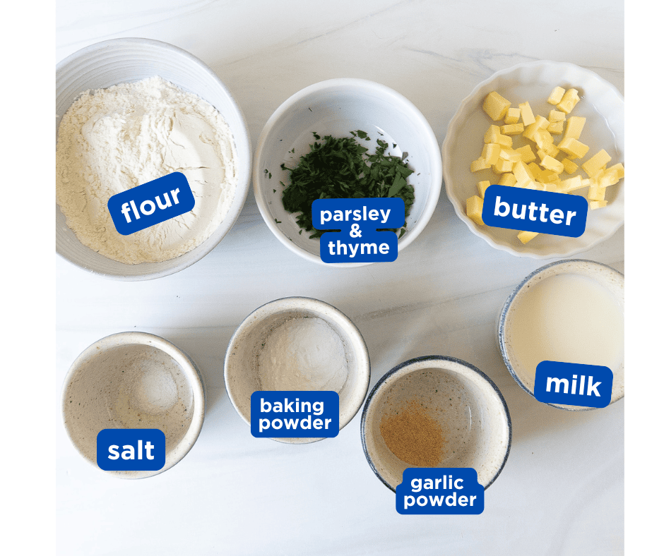 Aerial View of ingredients for herb dumplings 