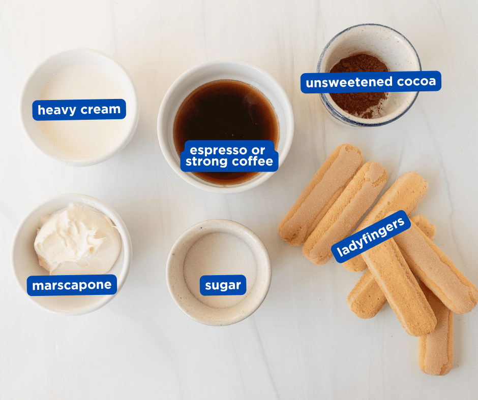 Aerial shot of tiramisu ingredients 