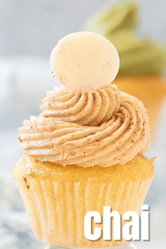 Vanilla cupcake with CHAI flavored frosting 
