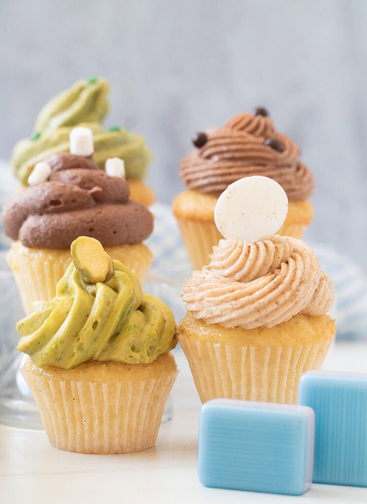 Mini Café-Inspired Cupcake Flight with Ermine Frosting