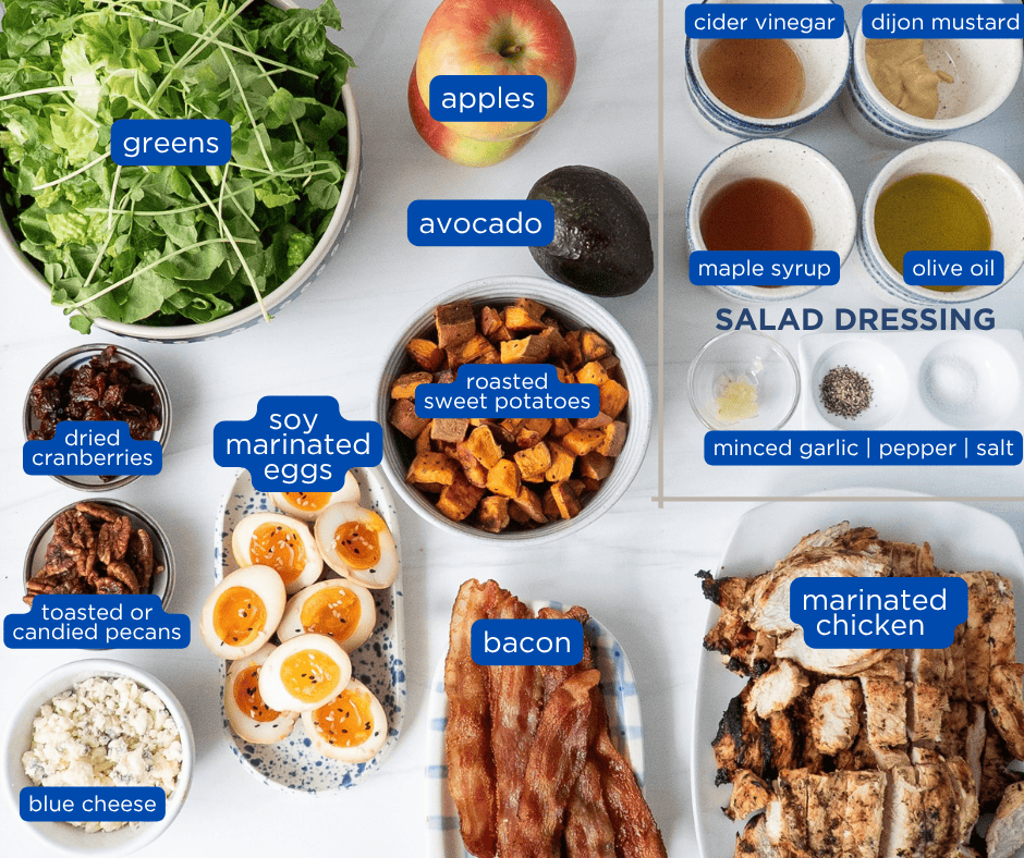 ingredients overhead picture for harvest Cobb Salad